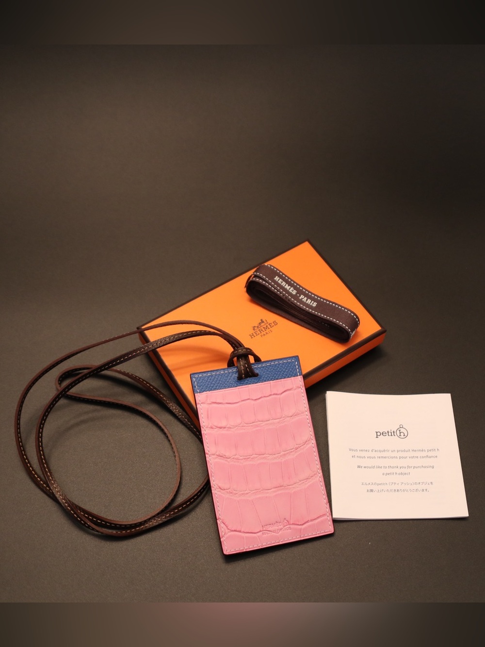 Hermès Petit H Multicolor Card Holder with Lanyard – Leather & Crocodile – *NEW*